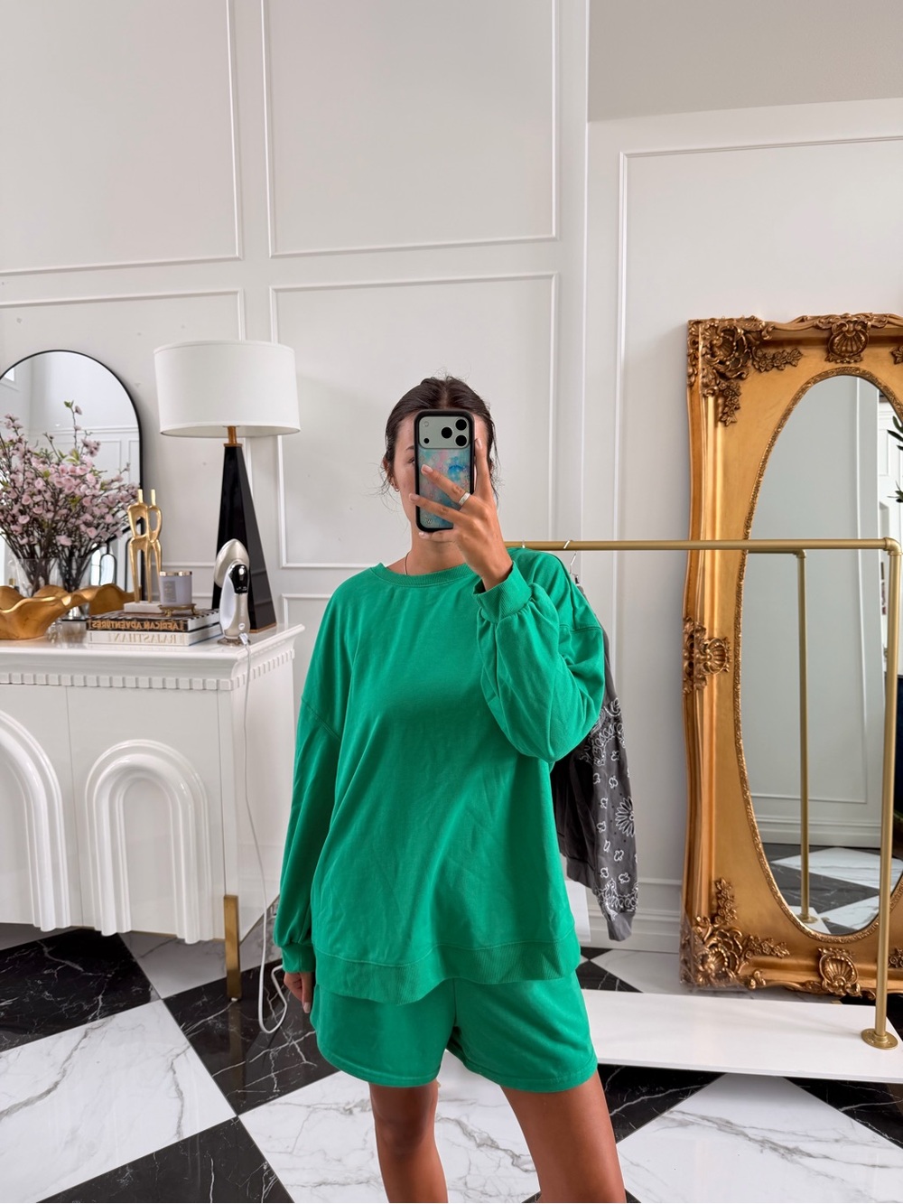 Women's Green Lounge Set Sweatshirt & Shorts